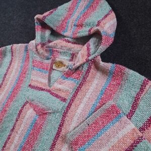 Earth Ragz Baja Hoodie‎ Pullover Striped Pink Blue Medium Festival Womens